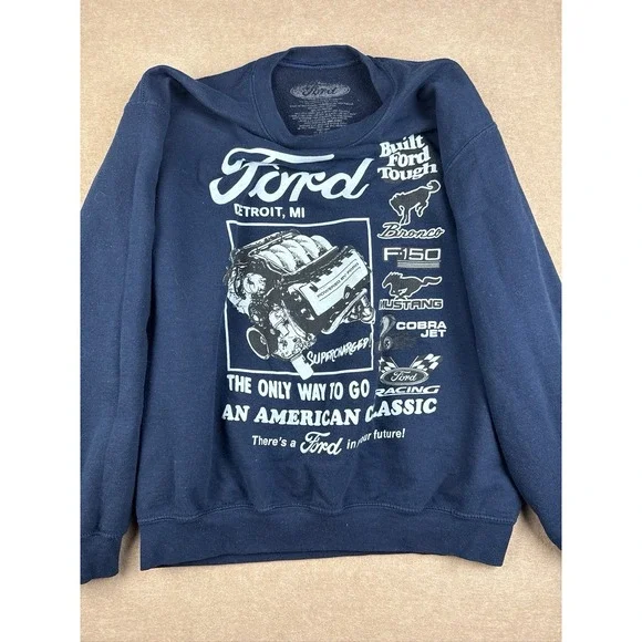 Ford Racing Sweatshirt Navy‎ Blue M Detroit Bronco Mustang F150 Built Tough USA - Picture 3 of 12